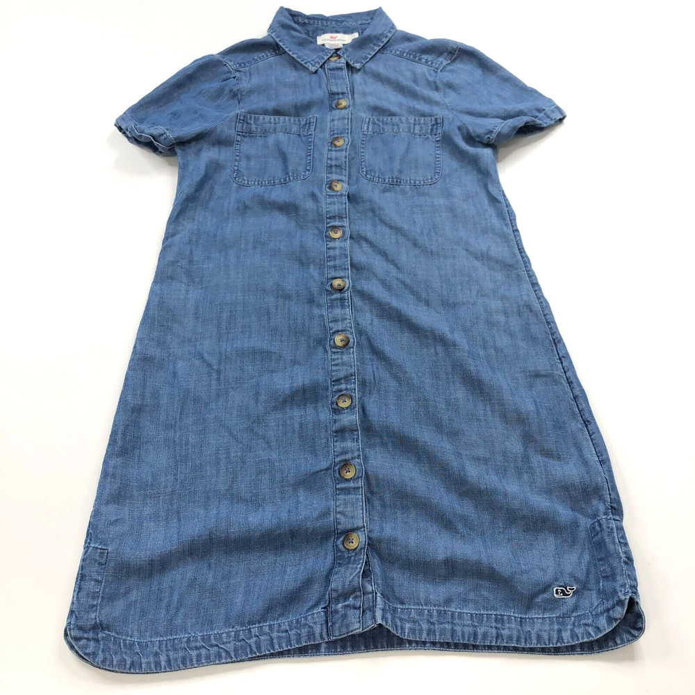 Vineyard Vines Chambray 2 Tencel Button Shirt Dress Women's Above Knee Blue